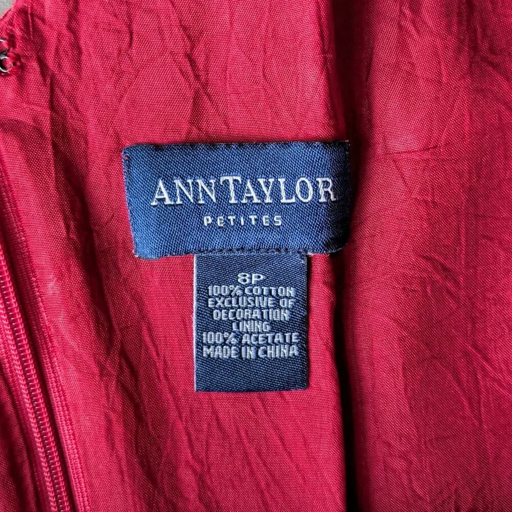 Vintage Ann Taylor Red V-Neck Eyelet Hem Fit and Flare Midi Dress size 8P